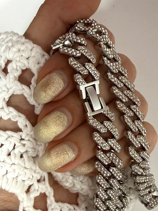 Producto - CF032 Cadena plateada con strass 50 cm