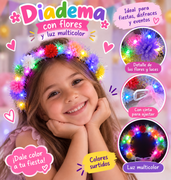 Producto - Corona flor con  luces multicolor - 0