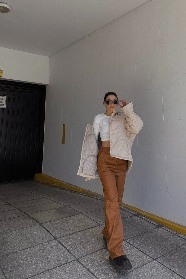 Pantalon Marron Engomado Recto - Maluti