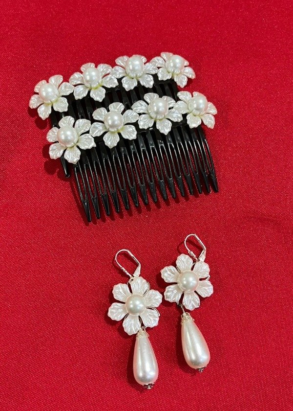Producto - Conjunto Flor con Perla (Peinetas + Aros)