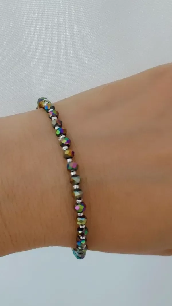 Producto - Pulsera cristal color y bolitas en plata