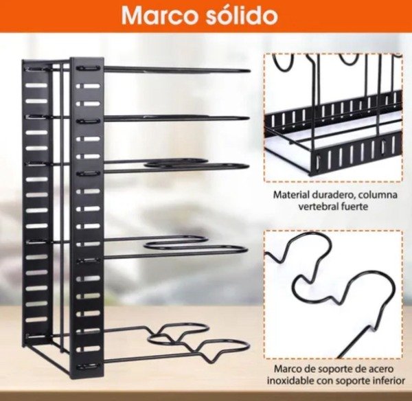 Producto - Estante Organizador Para Ollas Y Tapas Armario De Cocina Negro MC9934