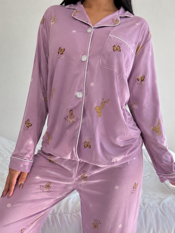 Producto - Pijama camisero moñitos lila