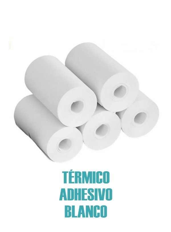 Producto - ROLLO DE PAPEL TÉRMICO ADHESIVO PARA MINI IMPRESORA O CÁMARA - 5u