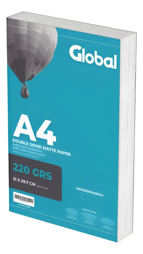 Producto - Papel Mate A4 Doble Faz De 220 Grs Resma De 20 Hojas Global Blanco