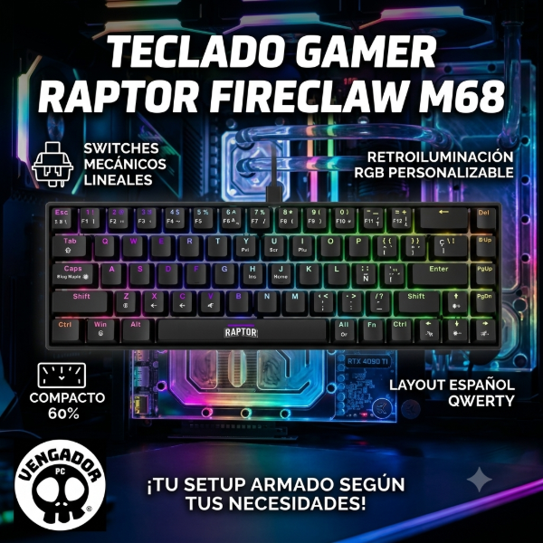 Producto - Teclado Gamer Raptor Fireclaw M68 Mecanico Retroiluminado