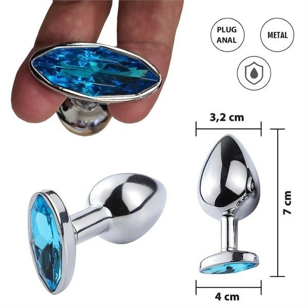 Producto - Plug Anal Plateado Oval - Celeste