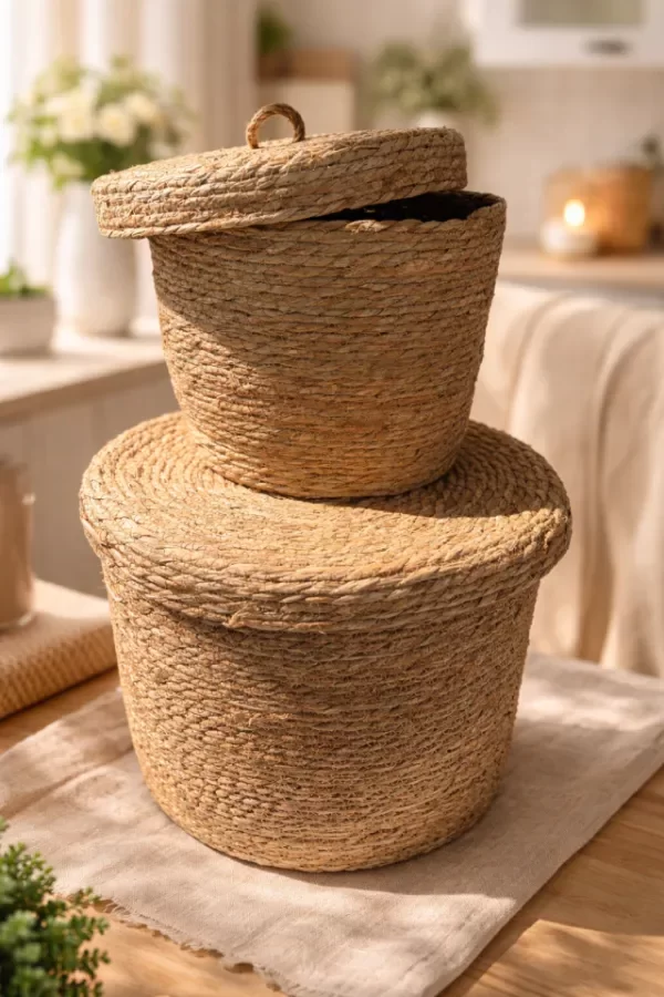 Producto - CANASTOS ORGANIZADORES DE SEAGRASS CON TAPA - MEDIDA GRANDE