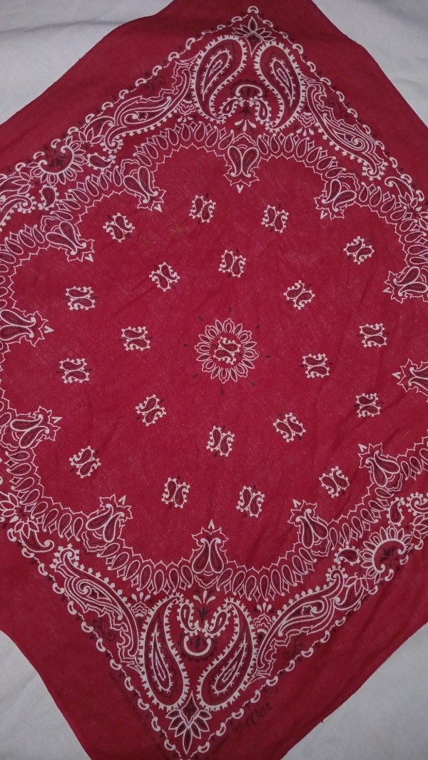 Producto - 70s cotton made in USA RN14193 red Paisley Rockabilly Bandana handkerchief. - 2