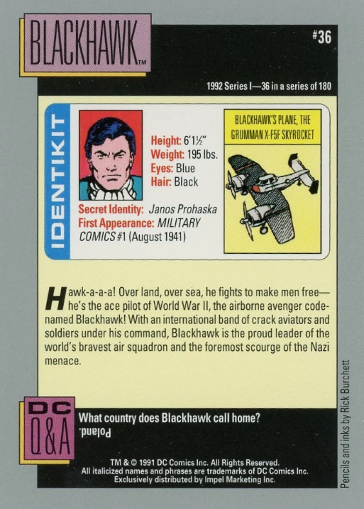 Producto - 1992 Impel DC Comics Cosmic #36 - Blackhawk - 1