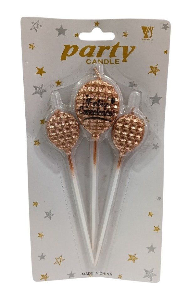 Producto - vela feliz cumpleaños x3 rose gold