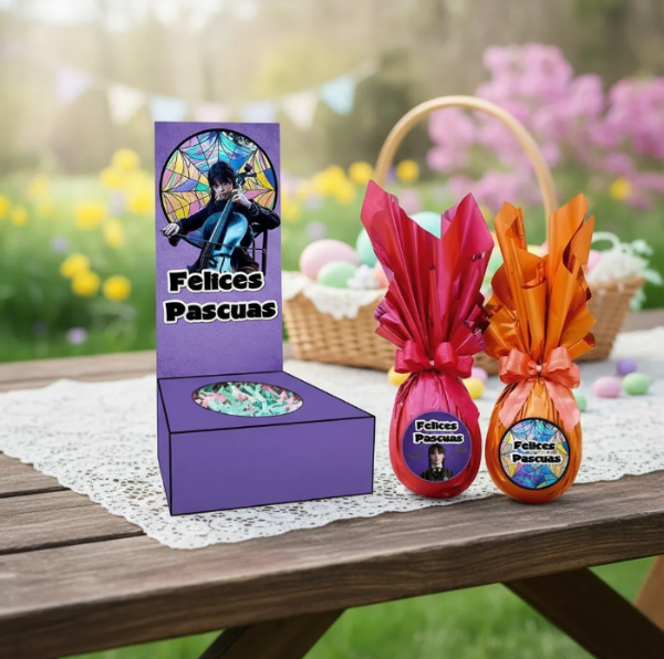 Producto - Kit Imprimible Porta Huevo Felices Pascuas Merlina Addams - 4