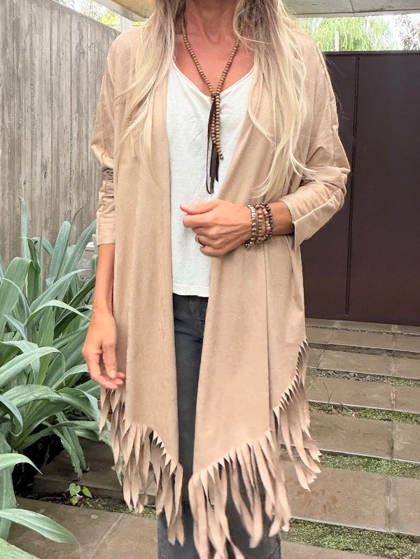 Producto - Saco con flecos nude