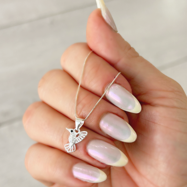 Producto - Conjunto mini colibrí m. pavé blanco, cadena 45cm