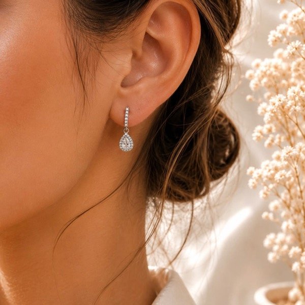 Producto - Aros pasantes gotas colgantes cubic  en Plata 925 - 1