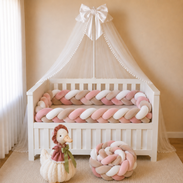 Producto - Chichonera Trenzada para Cuna y Cama 3 Cabos Plush (Combinada de 3 colores)