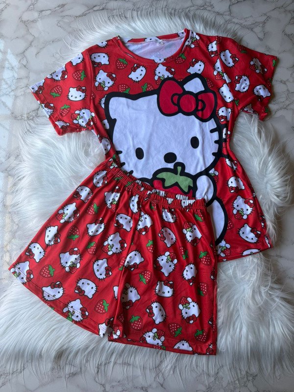 Producto - Pijama animado corto de modal soft FULL PRINT - Kitty Rojo