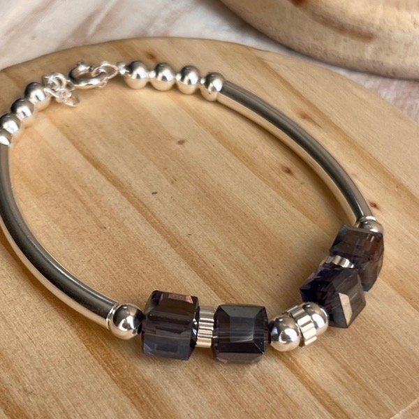 Producto - Pulsera Tubo Cristal checo Tornasol (Plata 900)
