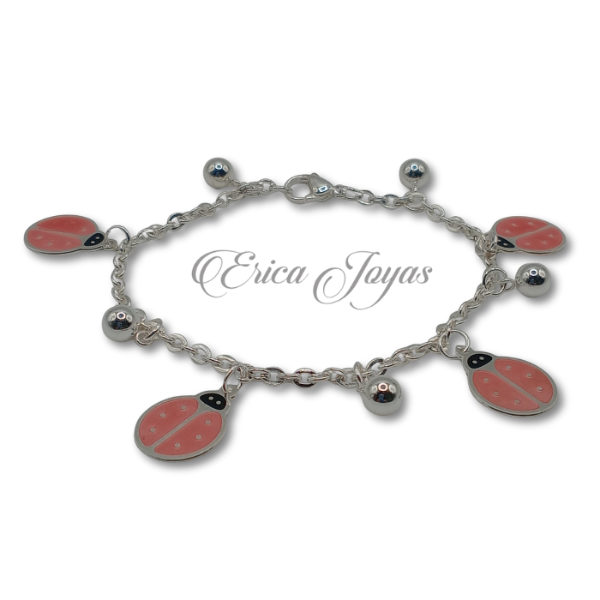 Producto - Pulsera trama almendra con dije Vaquita rosa y perlas de acero blanco (ABPU0002)