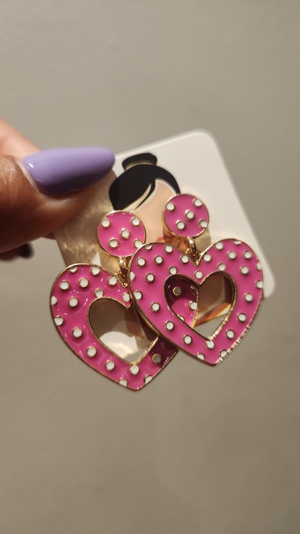 Producto - AROS METALICOS CORAZON ROSA A LUNARES
