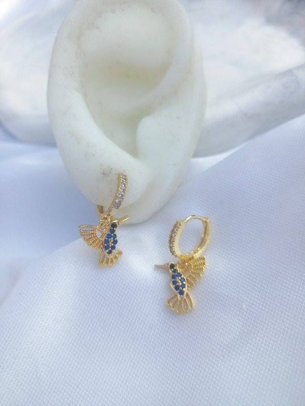 Producto - argollitas colibrí doradas (azul)