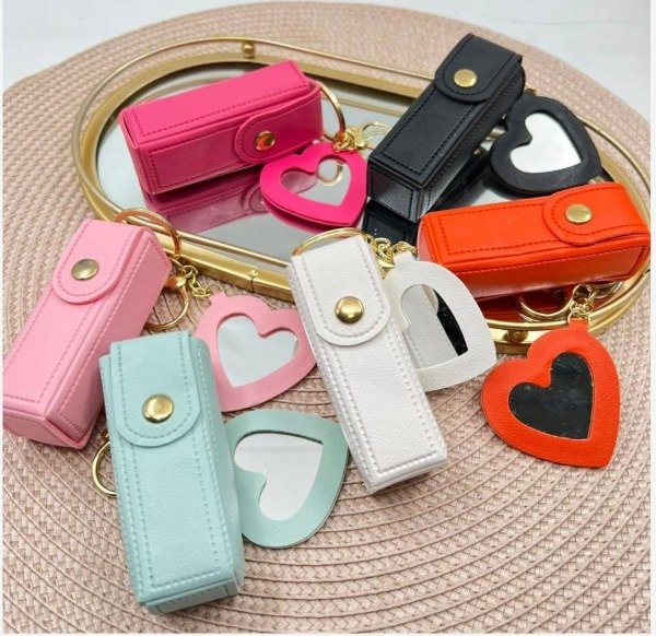 Producto - Porta Labial Llavero con Espejo de Corazón - 0