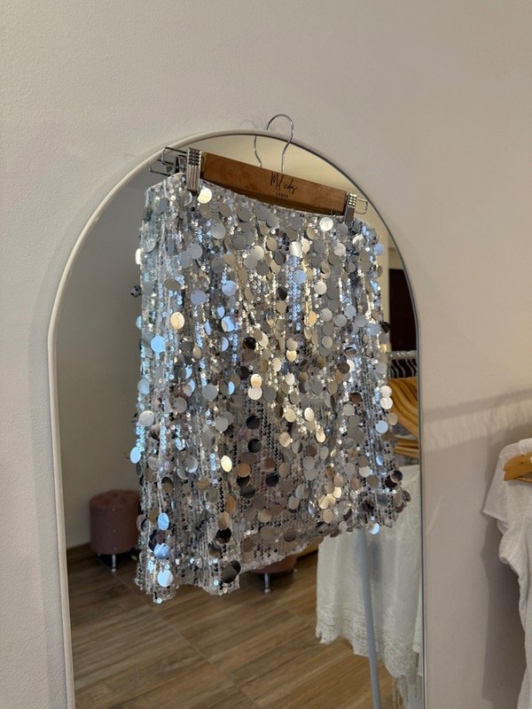 Producto - Falda corta de lentejuelas Zoe plateada