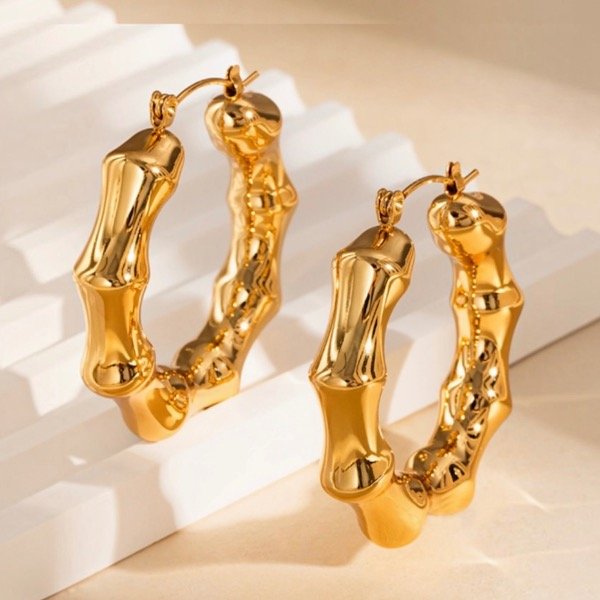 Producto - Argollas bambú de Acero con baño en oro