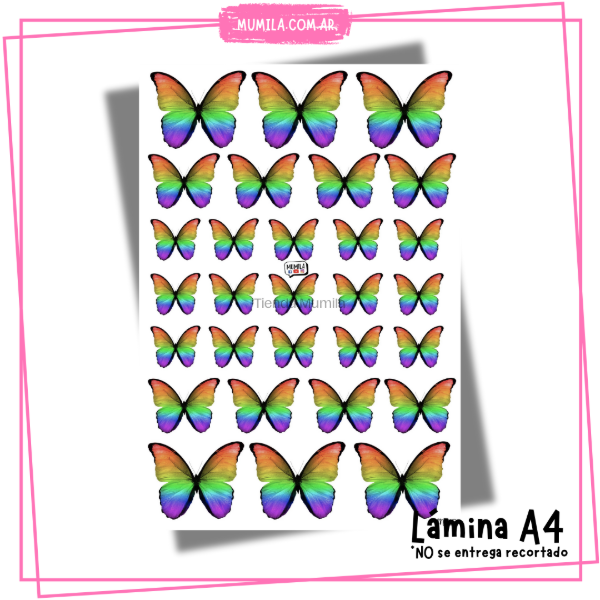 Producto - Mariposas comestibles M018 Lámina mariposas multicolor arcoiris