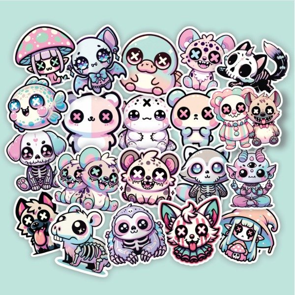 Producto - Pack 20 Stickers Vinilo Uv Premium - - Creepy Kawaii Fluor