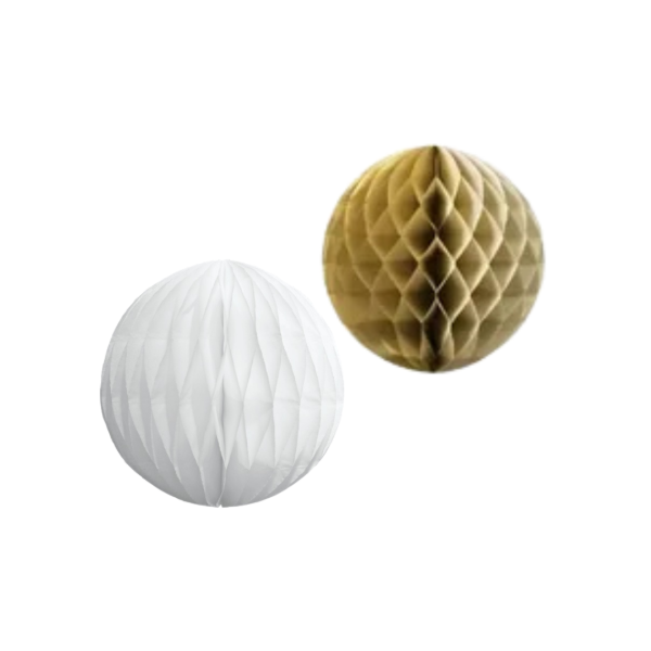 Producto - Kit esferas de papel golden x4un colores dorado y blanco