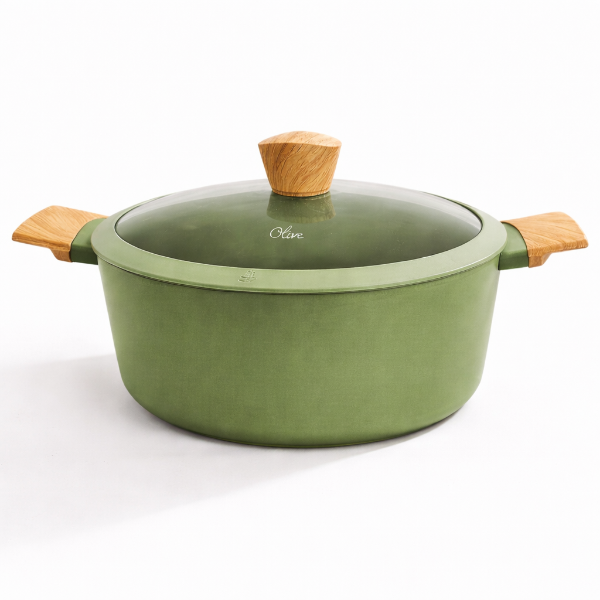 Producto - Cacerola Verde 24 cm Antiadherente 4,5L con Tapa de Vidrio Línea Olive