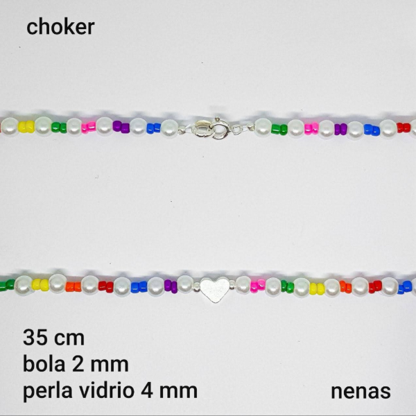 Producto - CHO #FP - Chocker perla de vidrio, mostacilla y dije corazón (DÓLAR)