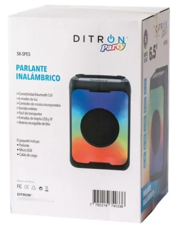 Producto - Parlante inalambrico bluetooth 6.5 pulgadas MP3 Luz RGB DITRON Party SK-SPE5 - 2