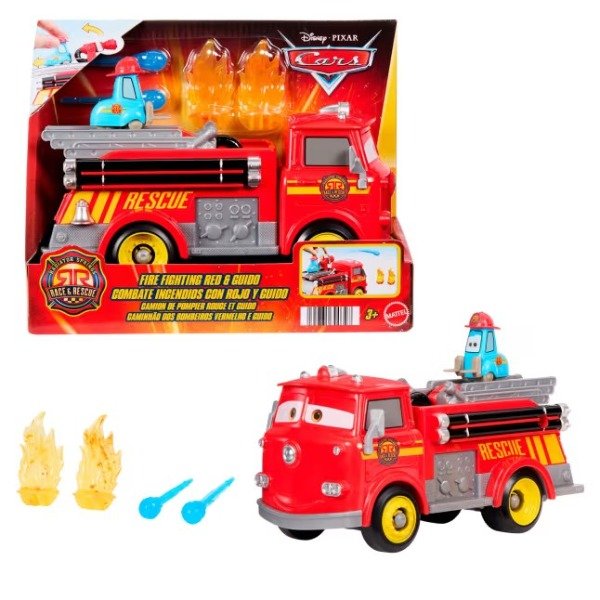 Producto - Disney Pixar Cars Camion de Bomberos Race And Rescue Red Hero Mattel
