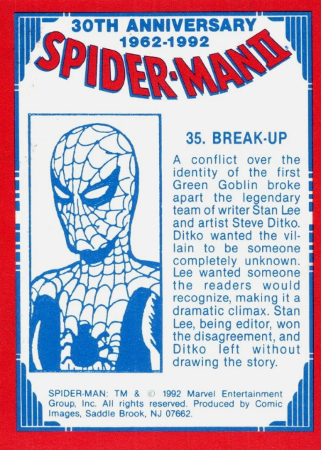 Producto - 1992 Comic Images Spider-Man II: 30th Anniversary 1962-1992 #35 - Break-Up - 1