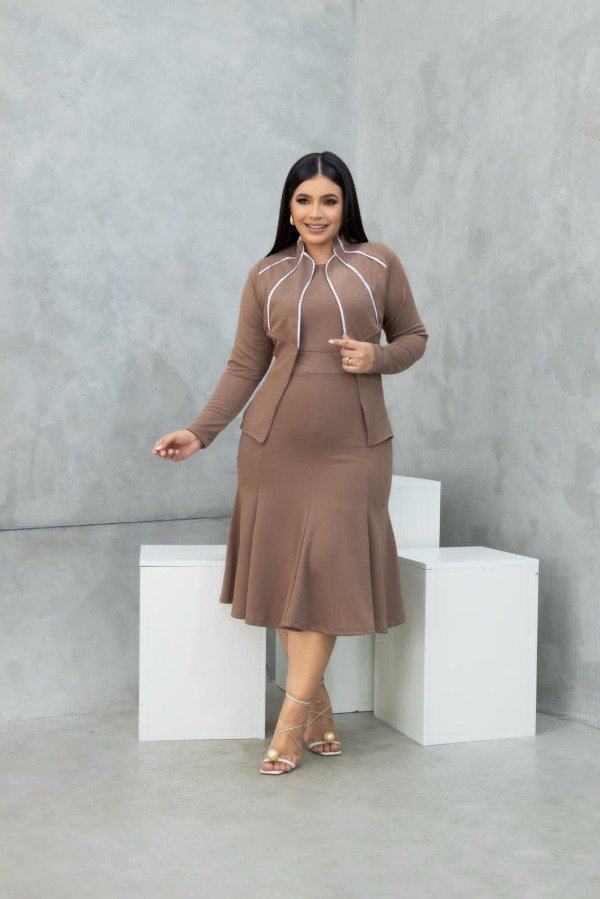 Producto - Conjunto vestido y blazer CARAMEL (Art. 178) Talle Unico (aprox L/XL)