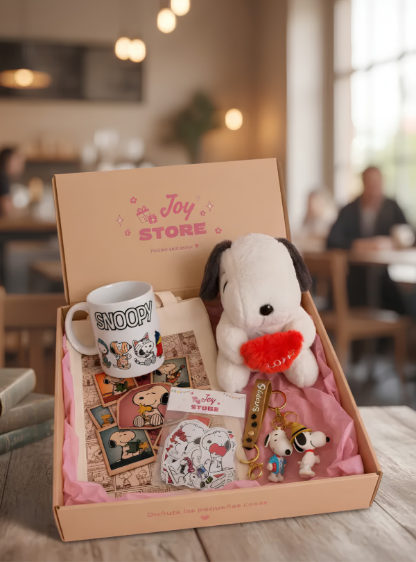 Producto - Kit Snoopy 2 Premium - Peluche, taza, totebag, stickers y llavero - 0