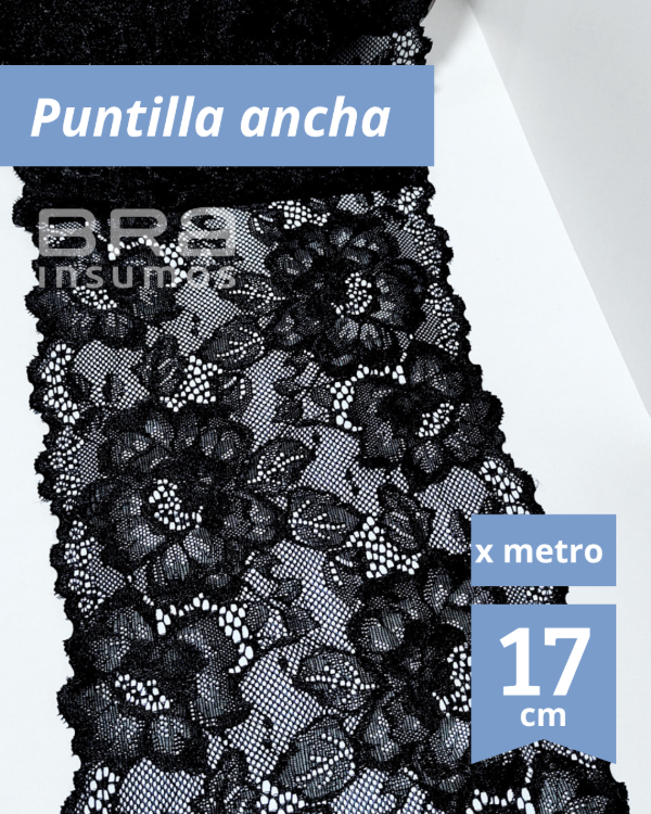 Producto - [P24] Puntilla Elastizada 17 cm - Negro (x Metro) - 1