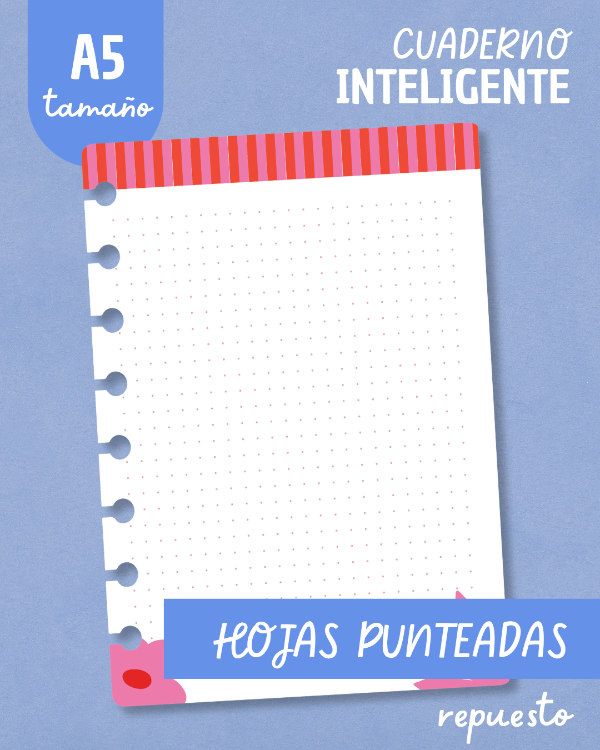 Producto - Repuesto de hojas A5 - Punteado - Flores rosas