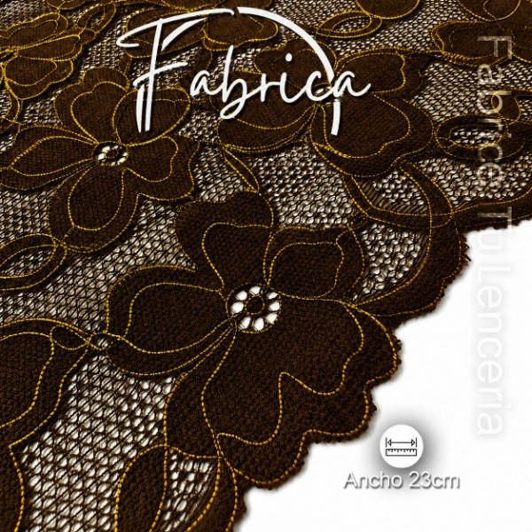 Producto - PS319 Puntilla Marrón Café con Lurex. Medida: 23cm (por metro)