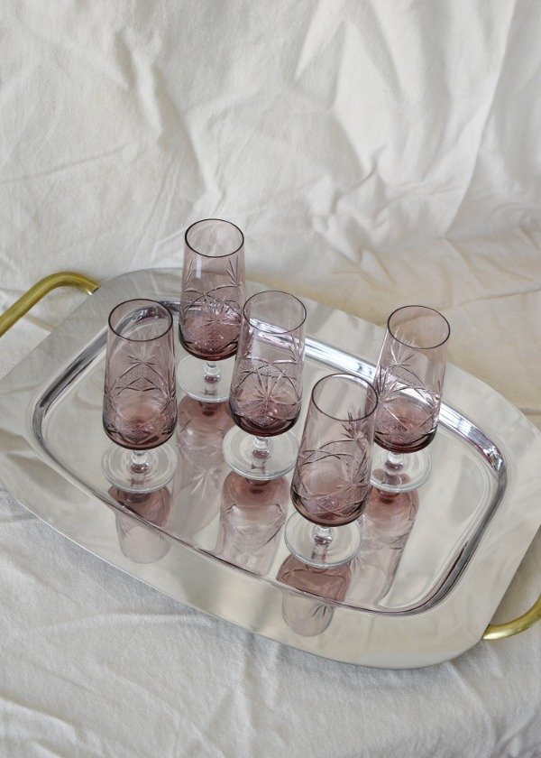 Producto - Set de cinco copas de cristal rosa / violeta - 0