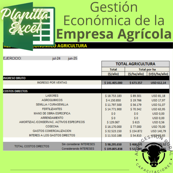 Producto - Planilla Excel: Gestión Económica de la Empresa Agrícola