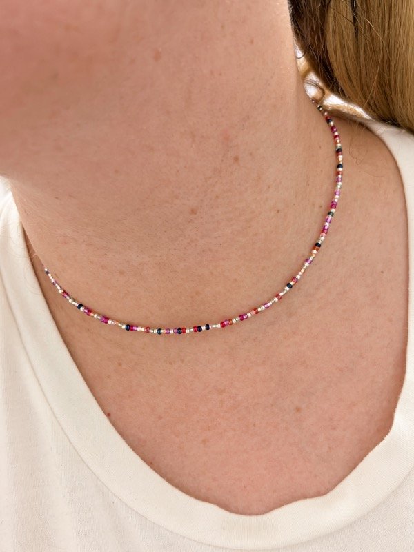 Producto - Choker multicolor canutillos y Plata 45cm - 0