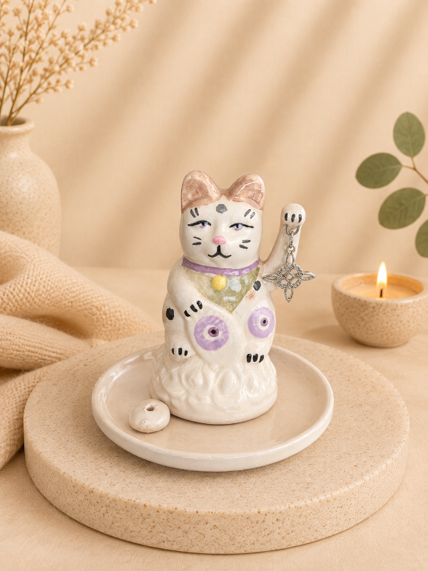 Producto - Gatito de la suerte porta sahumerios/joyero - 0
