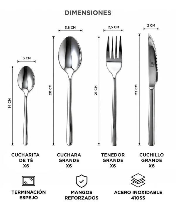 Producto - Juego de cubiertos 24 piezas -acero inoxidable 410SS -pulido espejo - 5