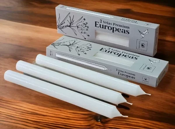 Producto - 3 Velas Europeas Neutras 25cm.