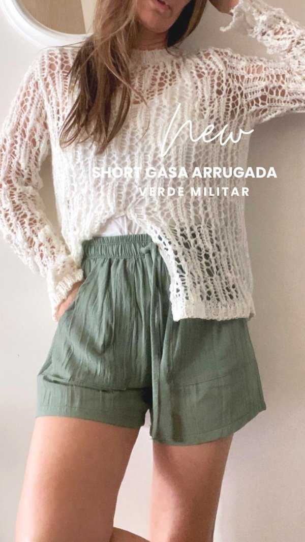 Producto - Short de Gasa Arrugada  verde militar