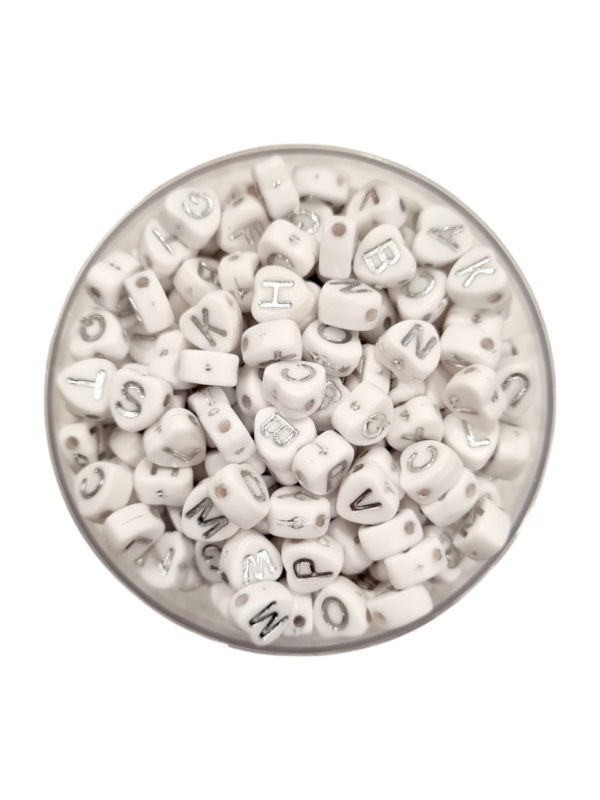 Producto - CUENTAS LETRAS CORAZON BLANCO CON PLATEADO
