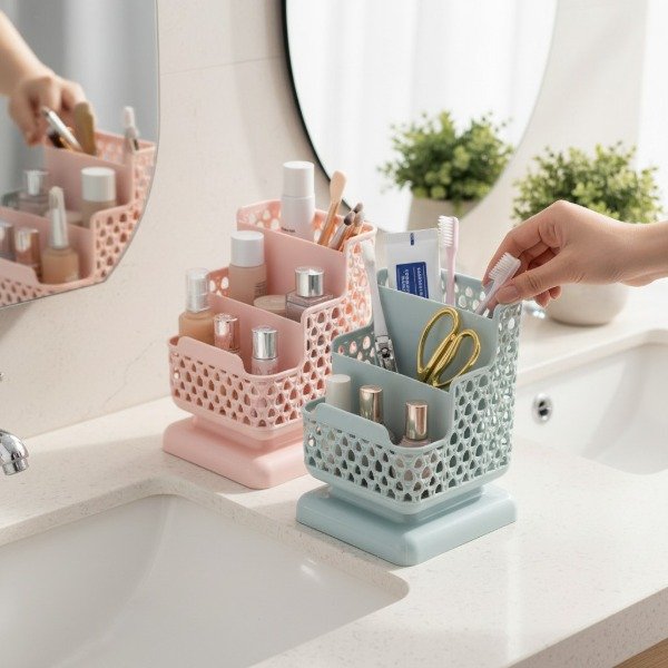 Producto - ORGANIZADOR DE ESCRITORIO MAQUILLAJE  PLASTICO CALADO COLORES SURTIDOS 16X11CM - 2